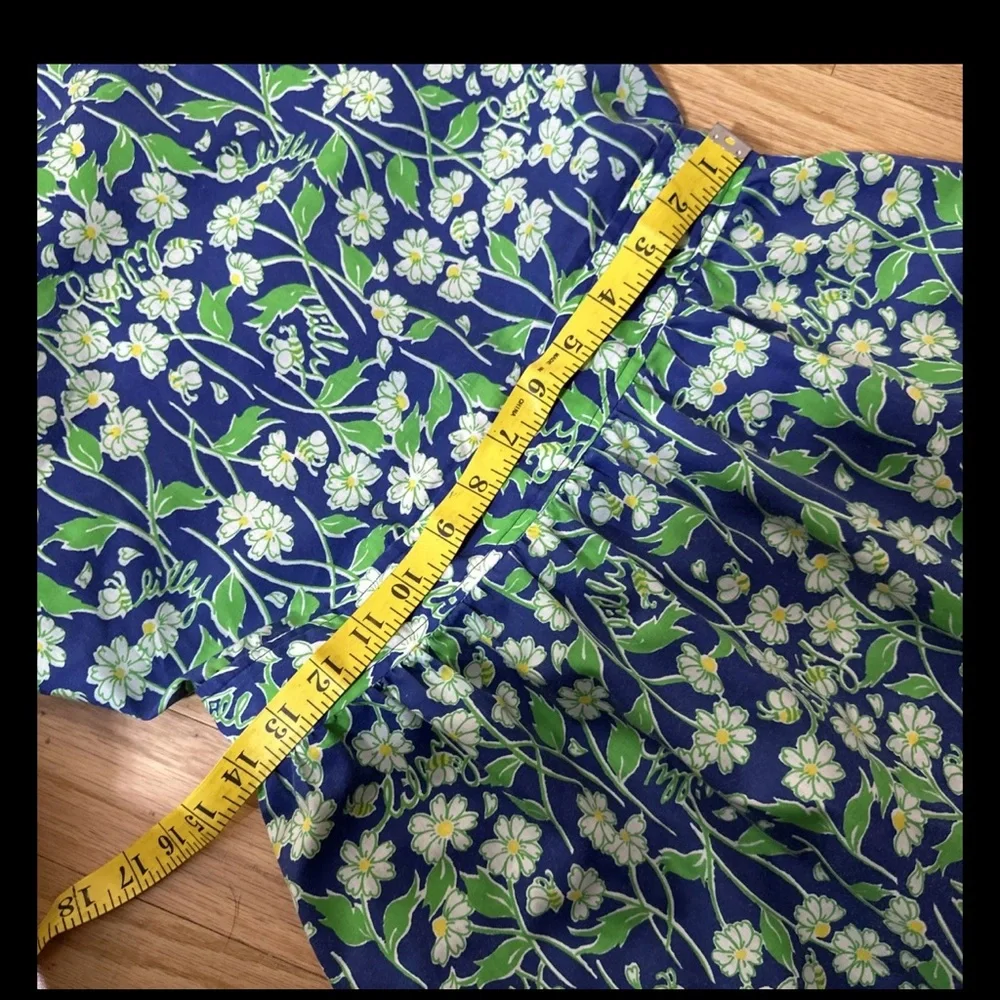 Vintage Lilly Pulitzer Floral Blue and Green strapless Dress 12 - Picture 9 of 11